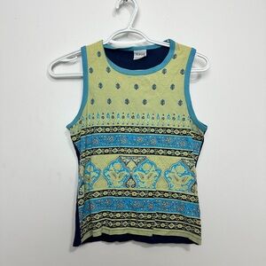 Y2K Blue & Lime Sleeveless Patterned Tank Top